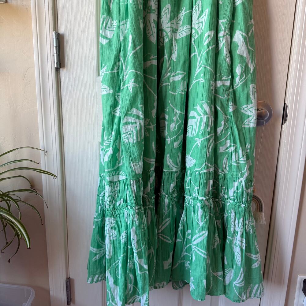 NEW American Eagle Corset Tiered Floral Cotton Midi Dress Green Women's Large - Picture 10 of 12
